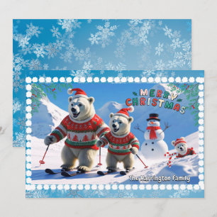 Cartes Pour Fêtes Annuelles Famille d'ours polaire de Noël personnalisée