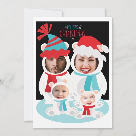 Cartes Pour Fêtes Annuelles Famille d'ours polaires de Noël personnalisée avec (Devant)