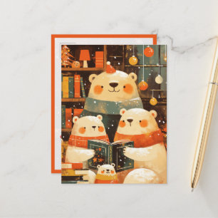 Cartes Pour Fêtes Annuelles Famille d'ours polaires lisant ensemble à Noël