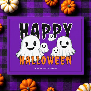 Cartes Pour Fêtes Annuelles Famille Fantôme Cute Retro Purple Happy Halloween 
