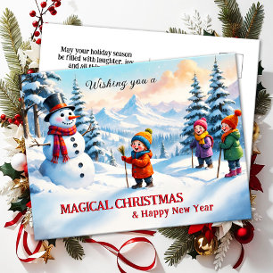 Cartes Pour Fêtes Annuelles Famille mignonne Enfants Snowman Joyeux Noël