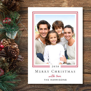 Cartes Pour Fêtes Annuelles Famille Minimaliste Photo Rouge Noël