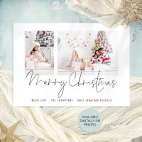 Famille moderne 2 Photos Script Merry Christmas Ca