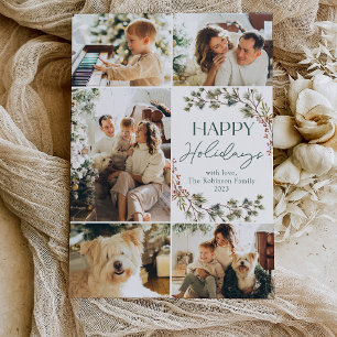 Cartes Pour Fêtes Annuelles Famille moderne 5 Photo Happy Holidays Card