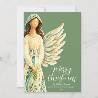 Cartes Pour Fêtes Annuelles Famille Noël Ange Personnalisé Vert