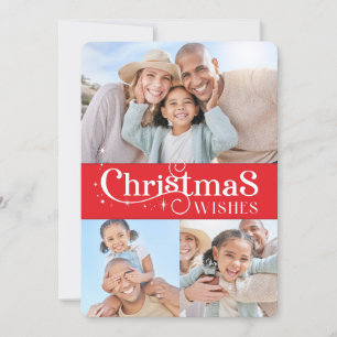 Cartes Pour Fêtes Annuelles FAMILLE NOËL PHOTO stylisée typographie rouge