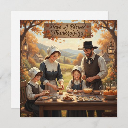Cartes Pour Fêtes Annuelles Famille Pilgrim Faire Thanksgiving Cookies (Devant / Derrière)