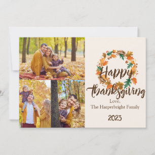 Cartes Pour Fêtes Annuelles Famille Thanksgiving simple feuille Photo Collage