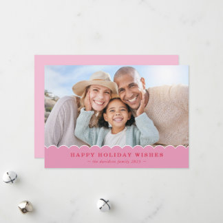 Cartes Pour Fêtes Annuelles FAMILY CHRISTMAS PHOTO cute fun scallop pink red