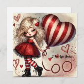 Cartes Pour Fêtes Annuelles Fancy Little dessin Saint Valentin fille avec ball (Devant / Derrière)