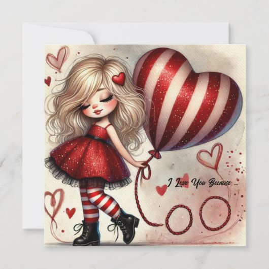 Cartes Pour Fêtes Annuelles Fancy Little dessin Saint Valentin fille avec ball (Devant)