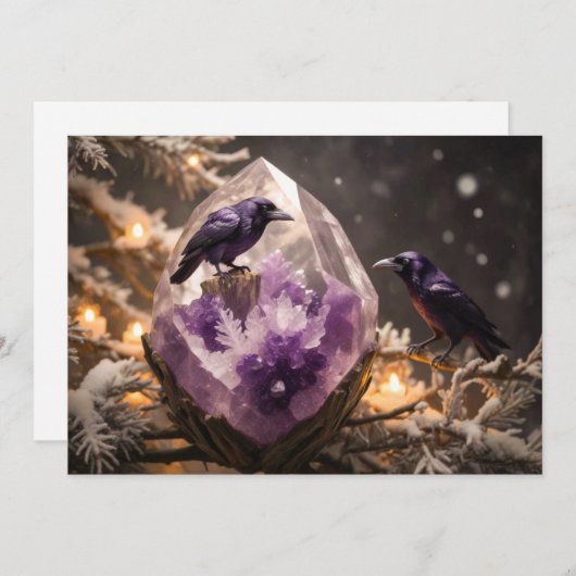 Cartes Pour Fêtes Annuelles Fantaisie de cristal d'améthyste - Corbeaux Noël (Devant / Derrière)