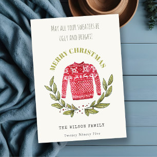 Cartes Pour Fêtes Annuelles Fantaisie mignon Doux feuillu Rouge Vert Noël