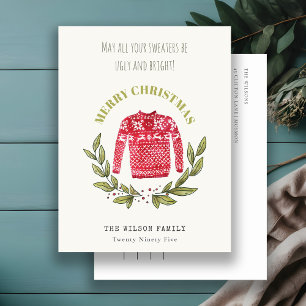 Cartes Pour Fêtes Annuelles Fantaisie mignon Doux feuillu Rouge Vert Noël