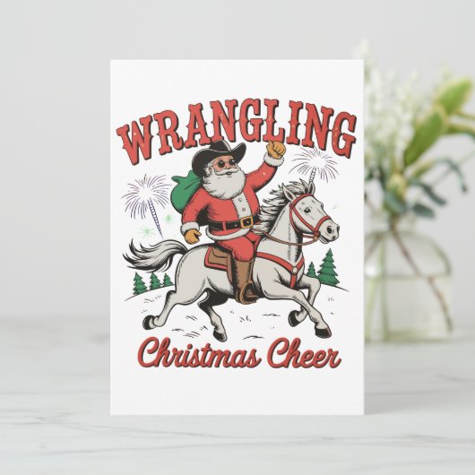 Cartes Pour Fêtes Annuelles Fantaisie Noël Cheer Cowboy Père Noël Pays (Debout devant)