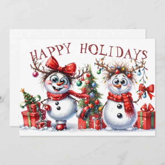 Cartes Pour Fêtes Annuelles Fantastique Snowman lumières de Noël hiver (Devant / Derrière)