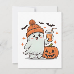 Cartes Pour Fêtes Annuelles Fantôme, Chauves-souris, Citrouille et Boisson, Ha