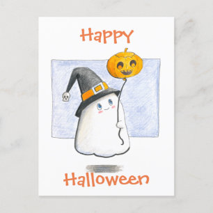 Cartes Pour Fêtes Annuelles Fantôme de bébé avec un ballon Halloween heureux