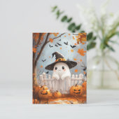 Cartes Pour Fêtes Annuelles Fantôme d'Halloween avec citrouilles (Debout devant)