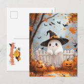Cartes Pour Fêtes Annuelles Fantôme d'Halloween avec citrouilles (Devant / Derrière)