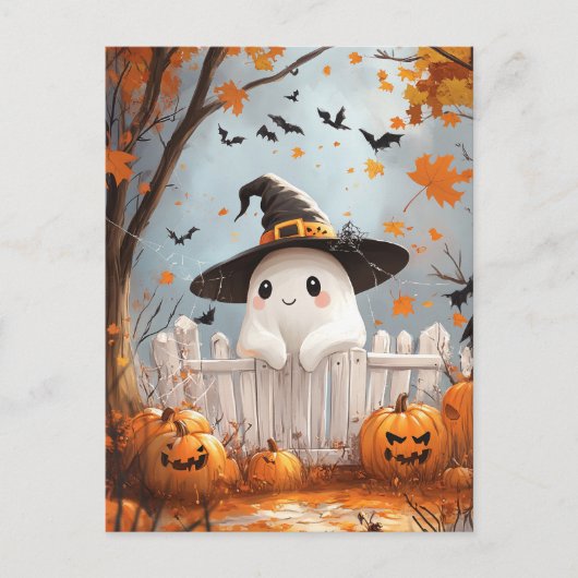 Cartes Pour Fêtes Annuelles Fantôme d'Halloween avec citrouilles (Devant)