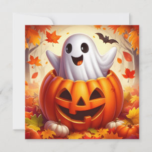 Cartes Pour Fêtes Annuelles Fantôme d'Halloween heureux dans citrouille