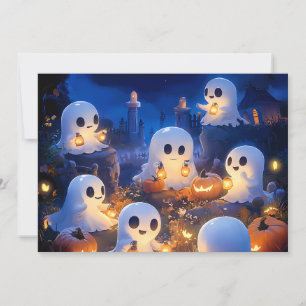 Cartes Pour Fêtes Annuelles Fantômes d'Halloween Lanternes Citrouille Nuit Som