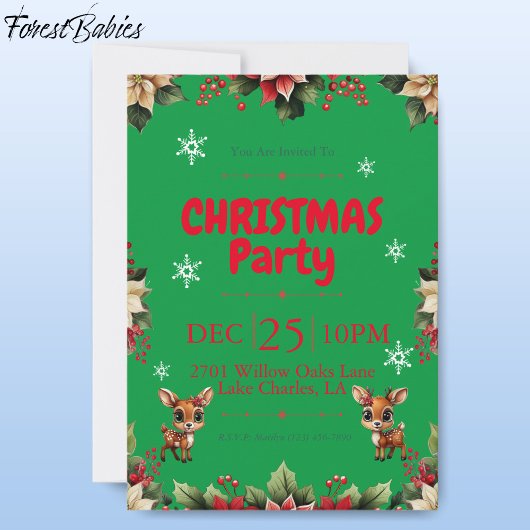 Cartes Pour Fêtes Annuelles Faon, Biche, Renne Floral 🦌 🎄 Vert