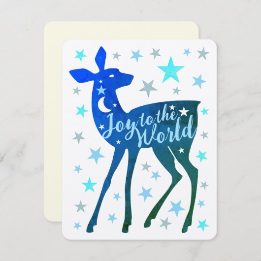 Cartes Pour Fêtes Annuelles Faon & Étoiles Joie au Monde Plat (Devant / Derrière)