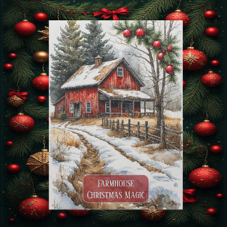 Cartes Pour Fêtes Annuelles Farmhouse Christmas Magic Vintage Rustic 
