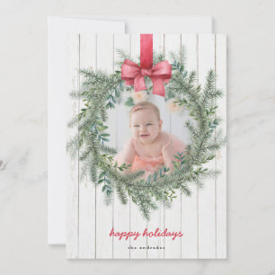 Cartes Pour Fêtes Annuelles Farmhouse Photo Christmas Wreath Buffalo Check