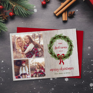 Cartes Pour Fêtes Annuelles Farmhouse Pine Wreath Joyeux Noël 3 Photo