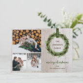 Cartes Pour Fêtes Annuelles Farmhouse Pine Wreath Joyeux Noël 3 Photo (Debout devant)