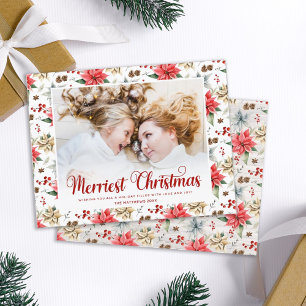 Cartes Pour Fêtes Annuelles Farmhouse Poinsettia Merriest Christmas with Photo
