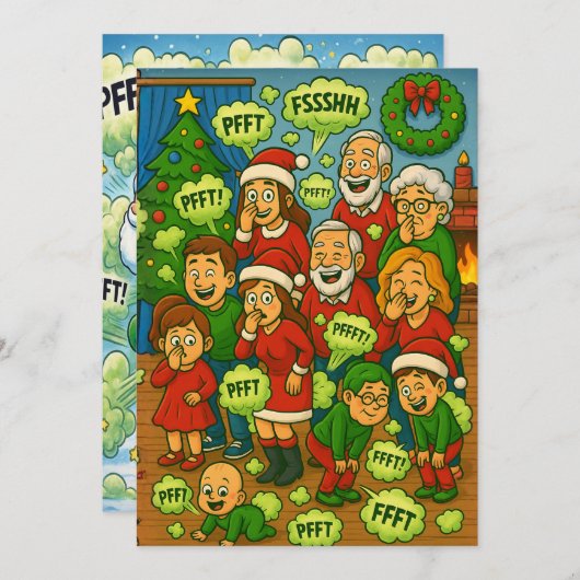 Cartes Pour Fêtes Annuelles Farting Family Christmas Chaos (Devant / Derrière)