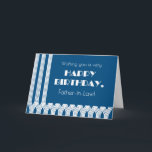 Cartes Pour Fêtes Annuelles Father in Law's Birthday Art Deco Patterns on Blue<br><div class="desc">A chic birthday card for your father-in-law with Art Deco patterns in white on dark blue,  giving it a vintage feel. The front cover greeting,  also in Art Deco fonts,  is,  'Wishing you a very HAPPY BIRTHDAY Father-in-Law!'. You can easily personalize the inside message.</div>