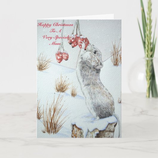 Cartes Pour Fêtes Annuelles faune scène neige mignonne bois sauvage souris ver (Devant)
