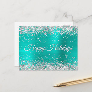 Cartes Pour Fêtes Annuelles Faux brillant argent paillettes turquoise feuille 