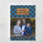 Cartes Pour Fêtes Annuelles Faux Brown Cuir Bleu Buffle Plaid Noël (Devant)