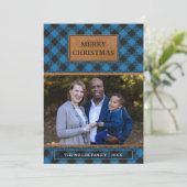 Cartes Pour Fêtes Annuelles Faux Brown Cuir Bleu Buffle Plaid Noël (Debout devant)