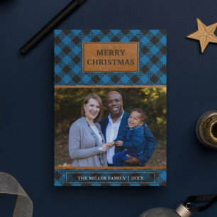 Cartes Pour Fêtes Annuelles Faux cuir brun plaid bleu Buffalo de Noël