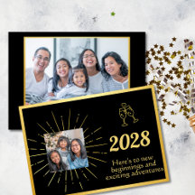 Faux Foil Black and Gold Photo Bonne année