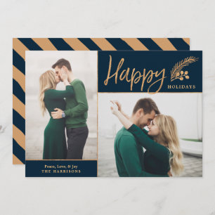 Cartes Pour Fêtes Annuelles Faux Gold Foil Elégant Happy Photo Marine