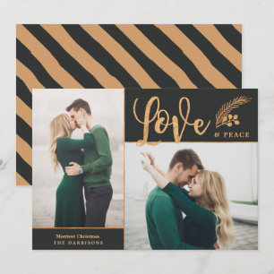 Cartes Pour Fêtes Annuelles Faux Gold Foil Elegant Love Peace Photo Noir