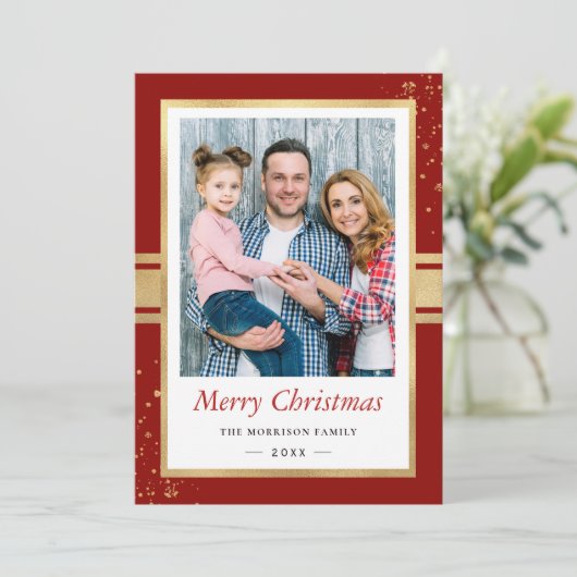 Cartes Pour Fêtes Annuelles Faux Gold Foil Frame Joyeux Noël Photo (Debout devant)