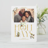 Cartes Pour Fêtes Annuelles Faux Gold Leaf 2025 et photo unique botanique (Debout devant)