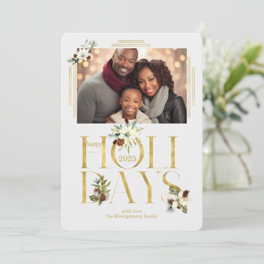 Cartes Pour Fêtes Annuelles Faux Gold Leaf 2025 et photo unique botanique (Debout devant)