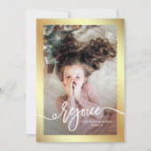 Cartes Pour Fêtes Annuelles Faux Gold Rejoice | Script de Noël avec photo (Devant)