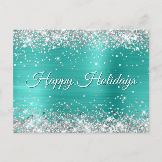 Cartes Pour Fêtes Annuelles Faux Shiny Silver Parties scintillant Turquoise Fo (Devant)