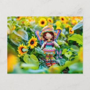 Cartes Pour Fêtes Annuelles Fée au crochet avec des tournesols jaunes